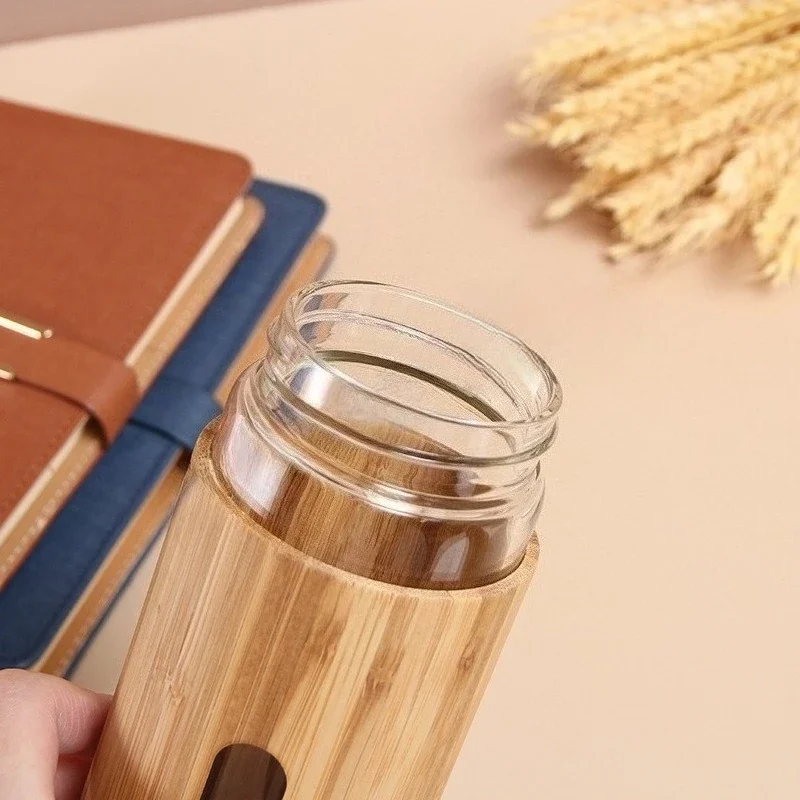 500ml Glass Water Bottle Bamboo Hot-proof Sleeve Borosilicate Glass Cup Eco-friendly Drinkware Outdoor Portable Tour Bottle Boba