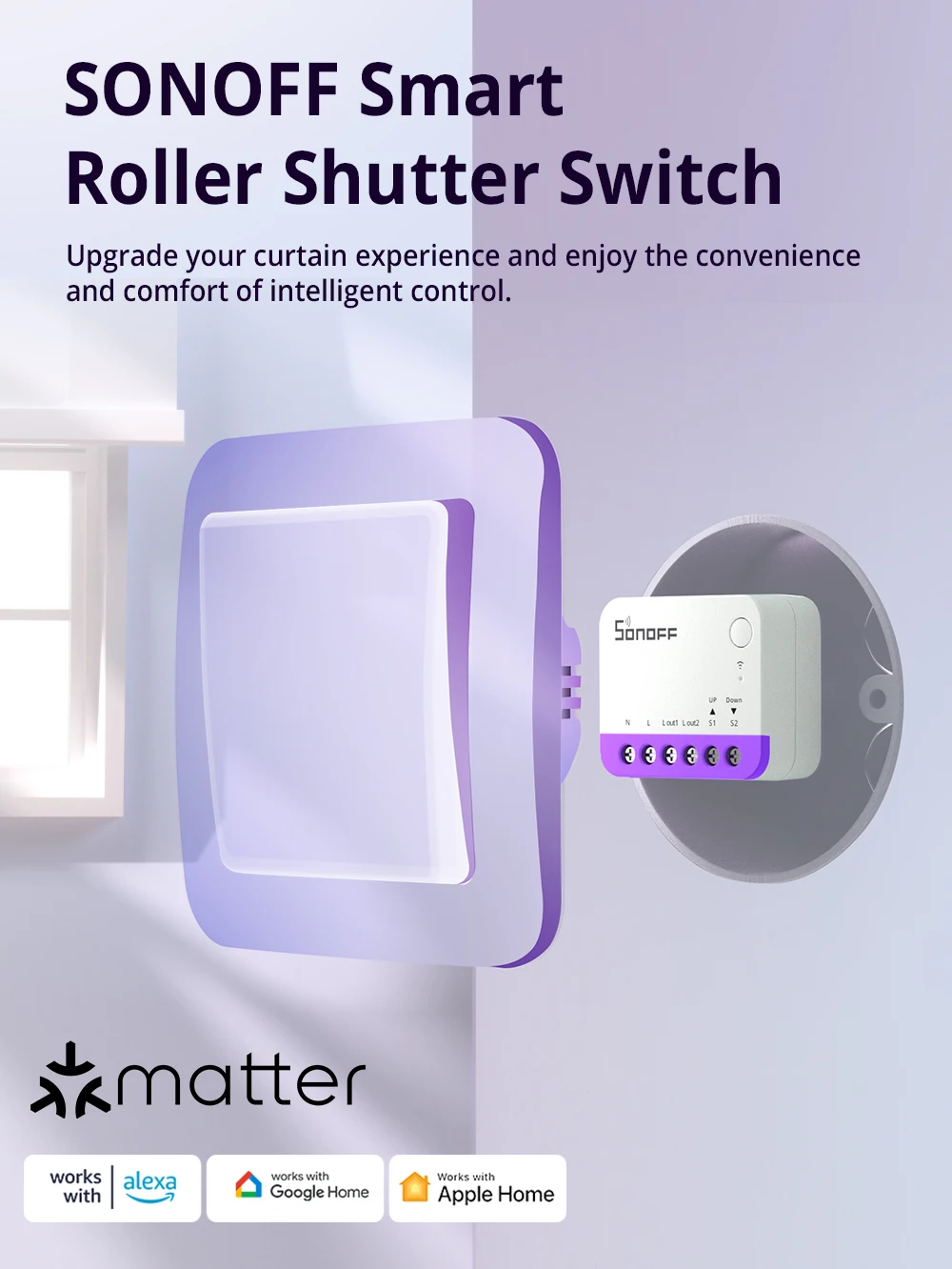 SONOFF MINI-RBS Smart Curtain Roller Shutter Switch Smart Scheduling APP Voice Matter ALexa Apple Home Control