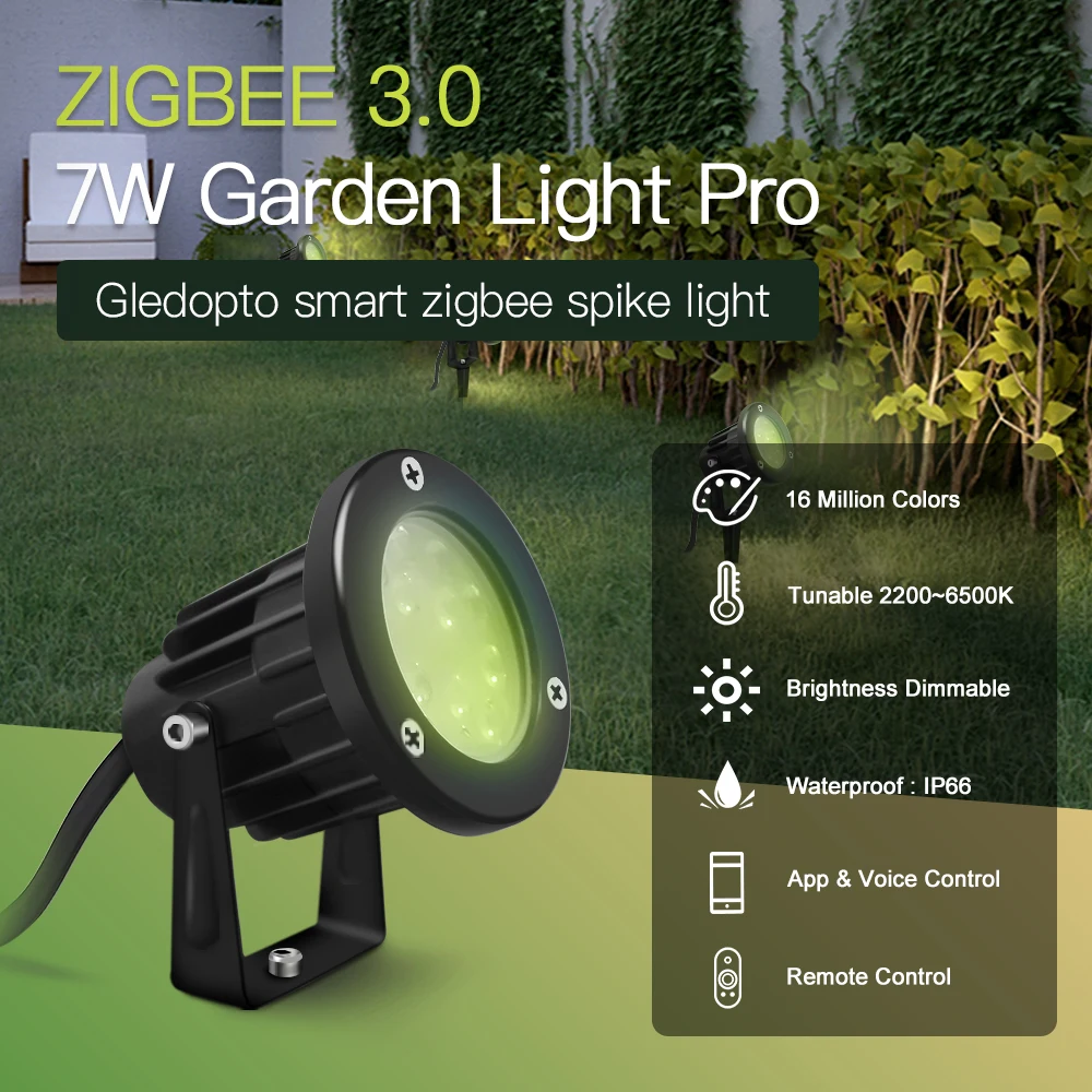 

GLEDOPTO Zigbee 3.0 AC/DC 24V Outdoor Lighting LED Garden Light 7W Pro Compatible with Hub Tuya App Voice 2.4G RF Remote Control