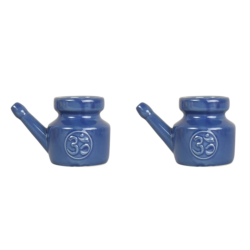 

2X 350Ml Ceramic Neti Pot Nose Cleaning Pot Durable Leakproof Spout Pot For Nasal Rinsing Nose Washing Men Women,Blue