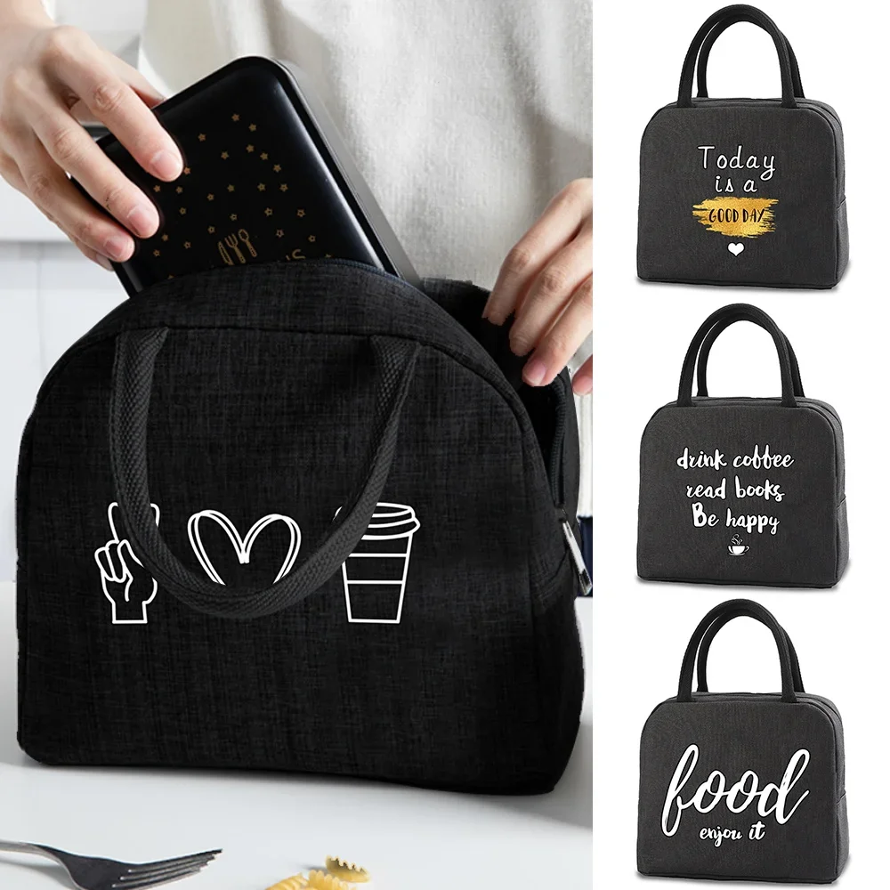 Lunch Carry Bag Insulated Cooler Food Canvas Handbags for Women Children School Trip Lunch Picnic Dinner Thermal Portable Bags