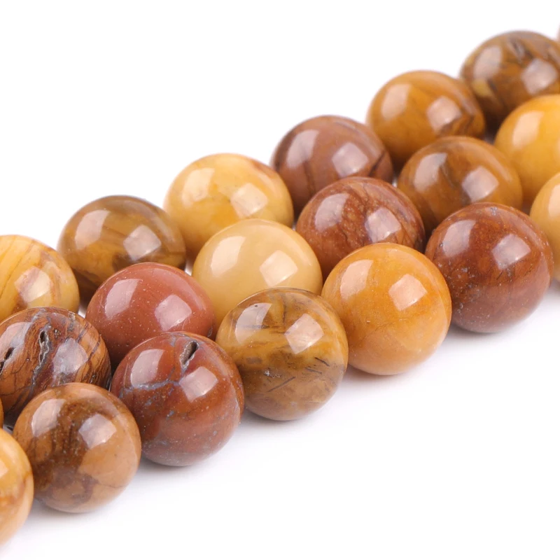 8mm 10mm Round Natural Yellow Petrified Silicified Wood Jaspers Stone Semi Precious Beads Loose Bead For Jewelry Making 15 Inch