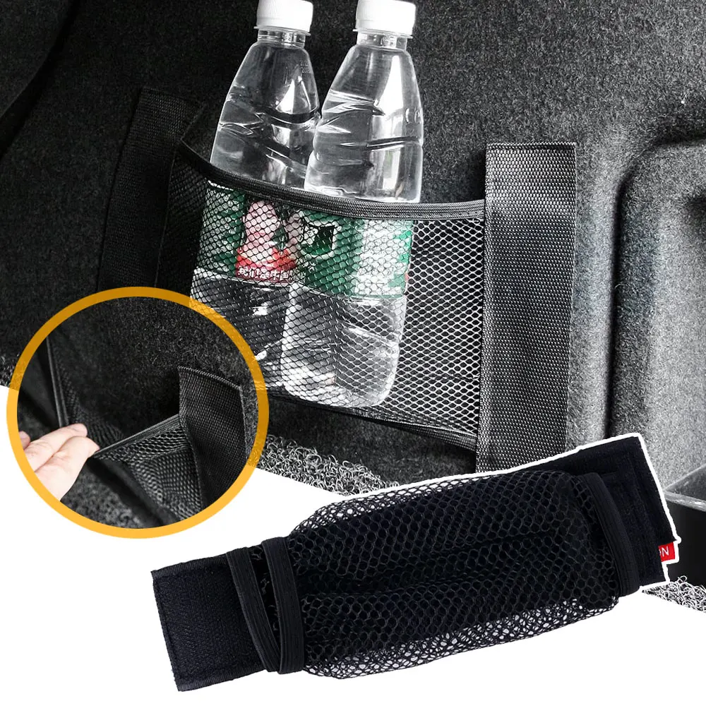 Car Trunk Elastic Mesh Fixed Straps Car Interior Organizer Extinguisher Storage Net Bag Seat Back Fixing Bag Auto Accessories