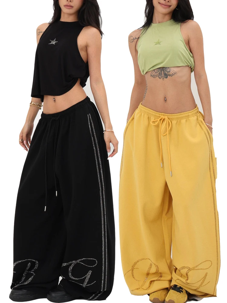 

American Hip Hop Cotton Breathable Rhinestone Jazz Sexy Loose Slimming Sports Pants Dancing Drape Casual Long Trousers