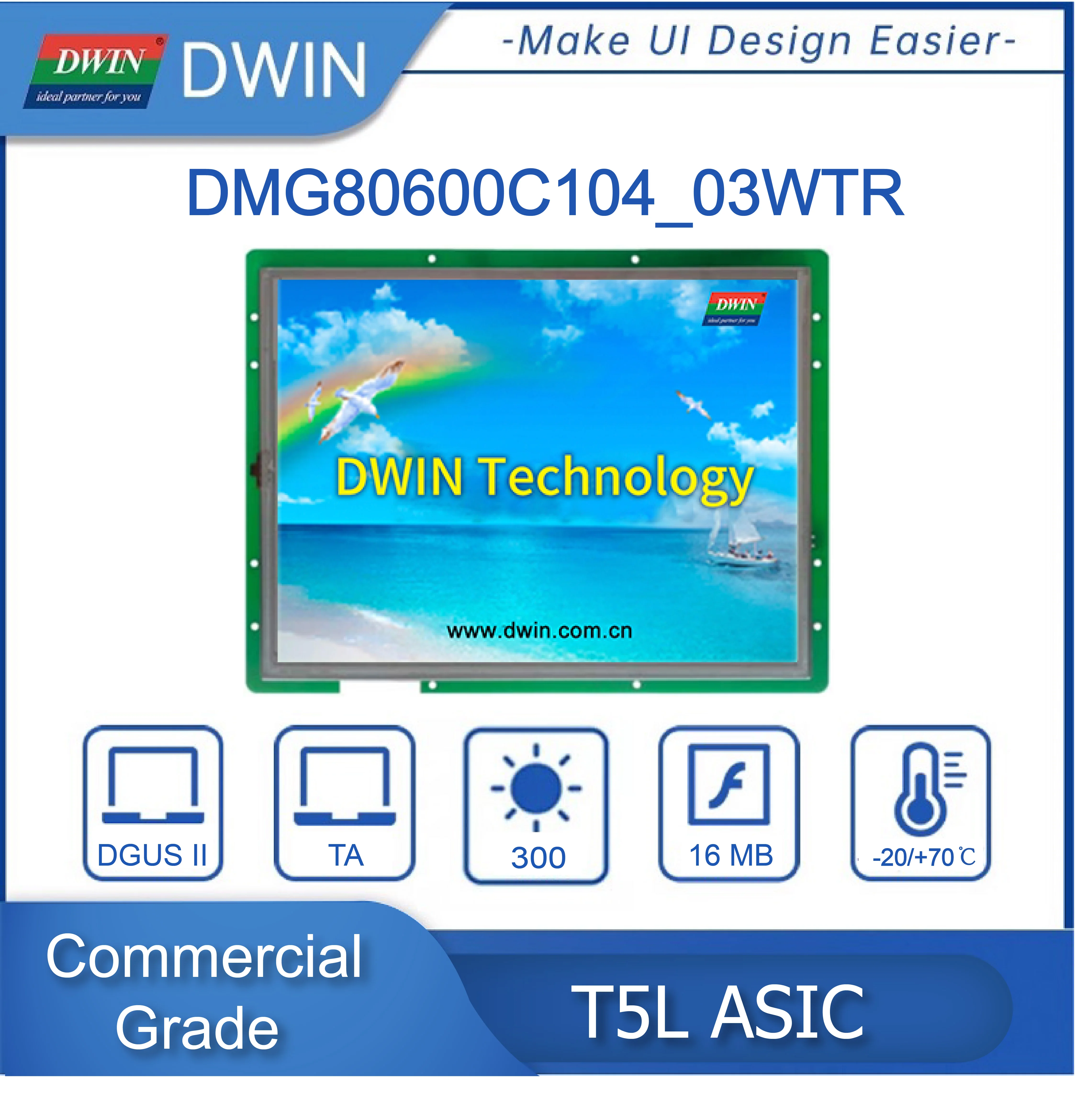 DWIN 10.4 Inch 800x600 TFT LCD Display Module TTL/RS232 UART Capacitive/Resistive HMI For Arduino DMG80600C104_03W
