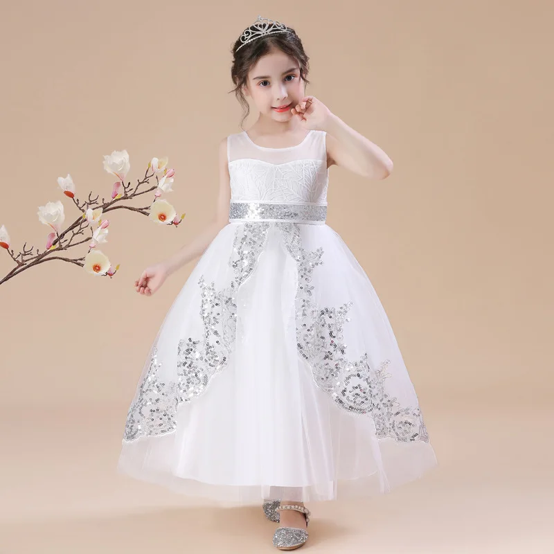 Sonder lantejoulas sem mangas rendas vestidos da menina de flor requintado vestidos de casamento elegantes para niñas personalizado