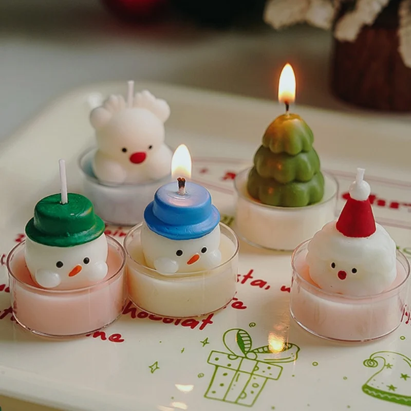 Christmas Tree Tea Candle Snowman Santa Claus Shape Flame Aromatherapy Candle Holiday Party Decorative Candles Photo Props