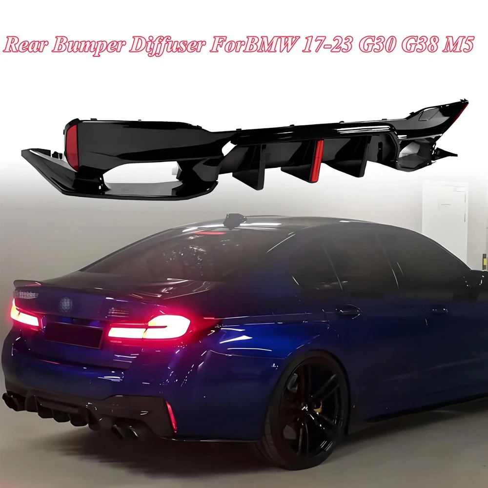 NUOVO Auto Paraurti Posteriore LED Diffusore di Coda Lip Spoiler Kit Per BMW G30 G38 2017-2023 Grande Fin M5 Stile Gloss Nero Paraurti Posteriore Spoiler