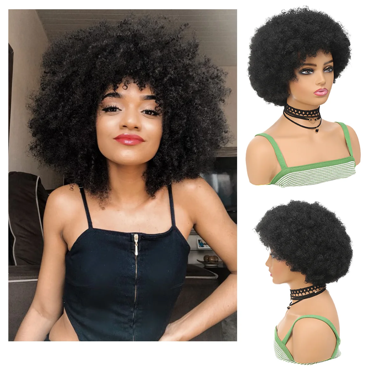 

Synthetic Women's Fashion African Curly Hair Explosion Head Big Small Head Three Colors, Full Wig Women's Hair Cover Women's Wig