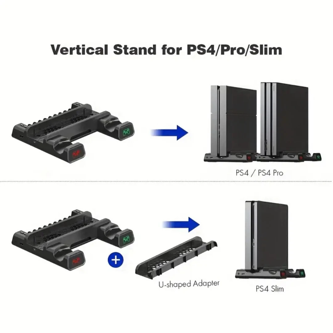 Cooling Stand For PS4/Slim/Pro With Controller Charging Station with Light Indicator Handle Base With Discs Slot Playstation 4