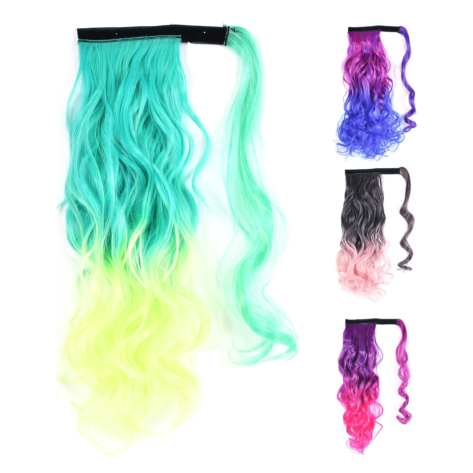 

Zolin Curly Ponytail Hair Extension Wrap Around Ponytails for Women Synthetic Hairpiece Red Purple Ombre Color Instant Styling