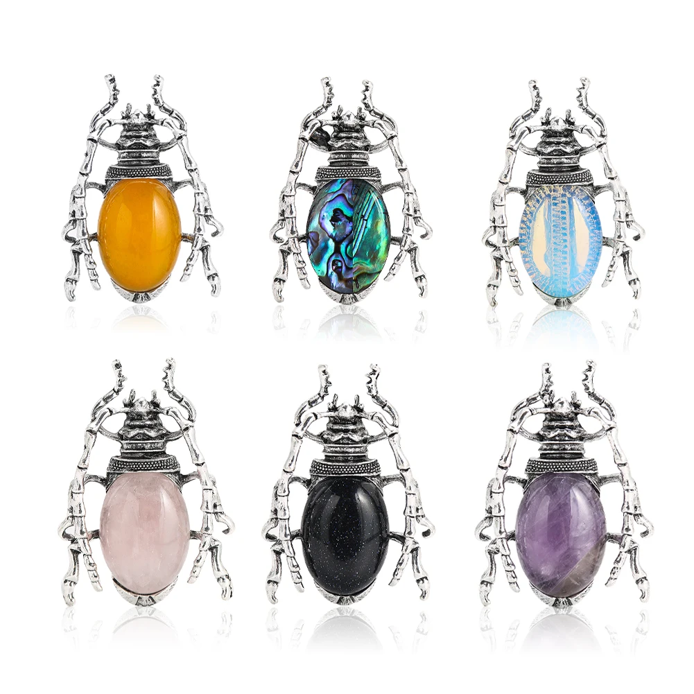 Vintage Alloy Inlaid Crystal Stone Insect Brooch Fashion Beetle Pin Buckle Longox Clothing Badge Banquet Decoration Accessories