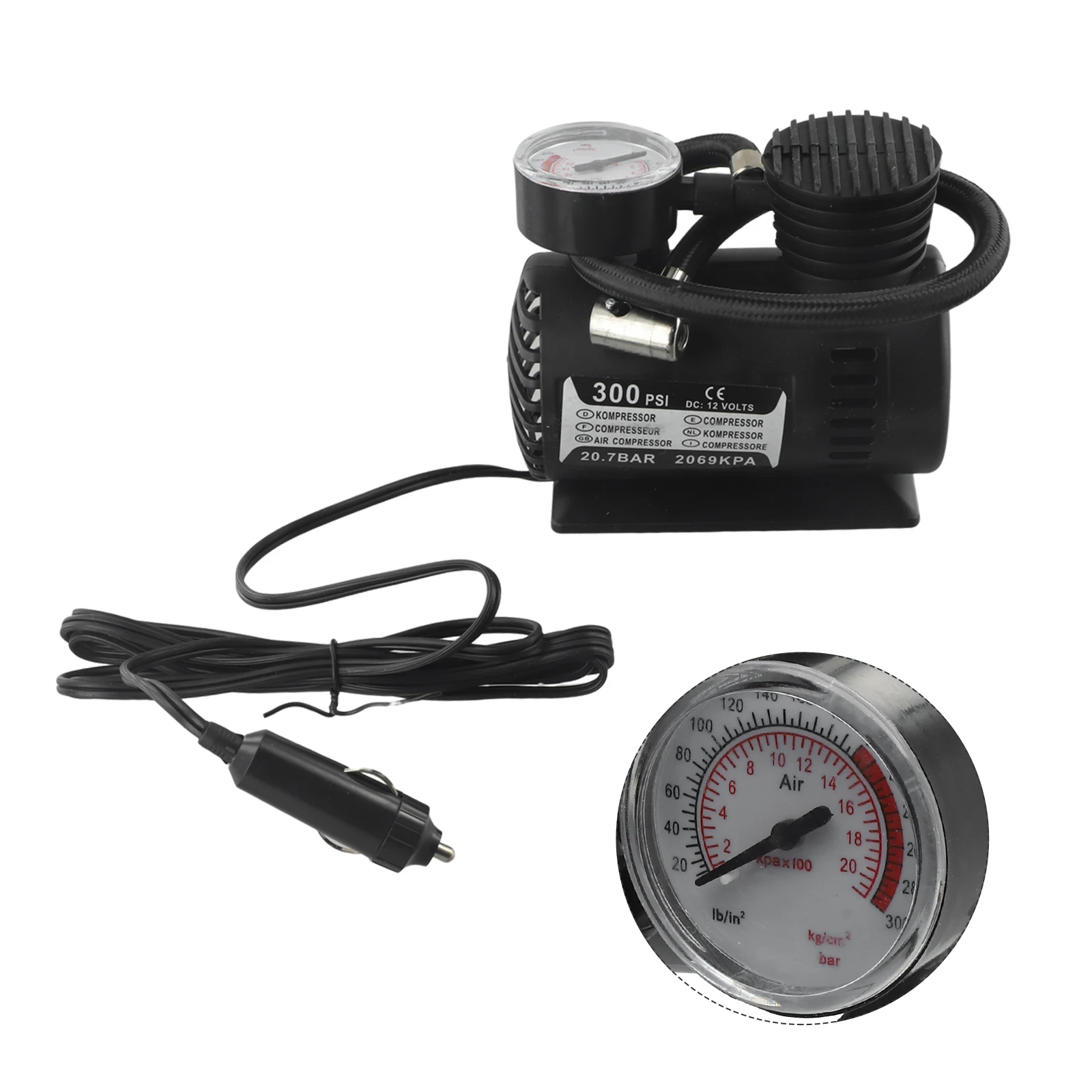 1pc Car Air Pump Portable 12V 300psi Air Compressor Pump Tire Tyre Inflator For Auto Motorcycle Accessories Universal Fitment