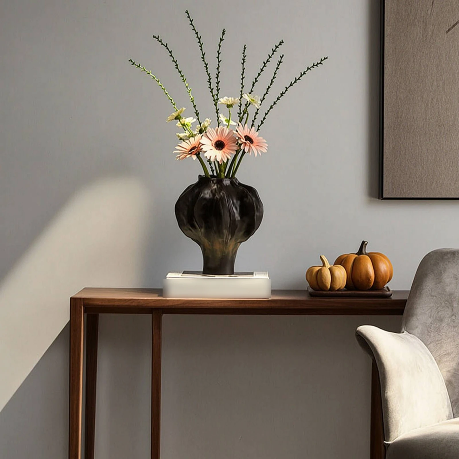 Resin Art Dining Table - Vase with Wide Opening Glossy Decorative