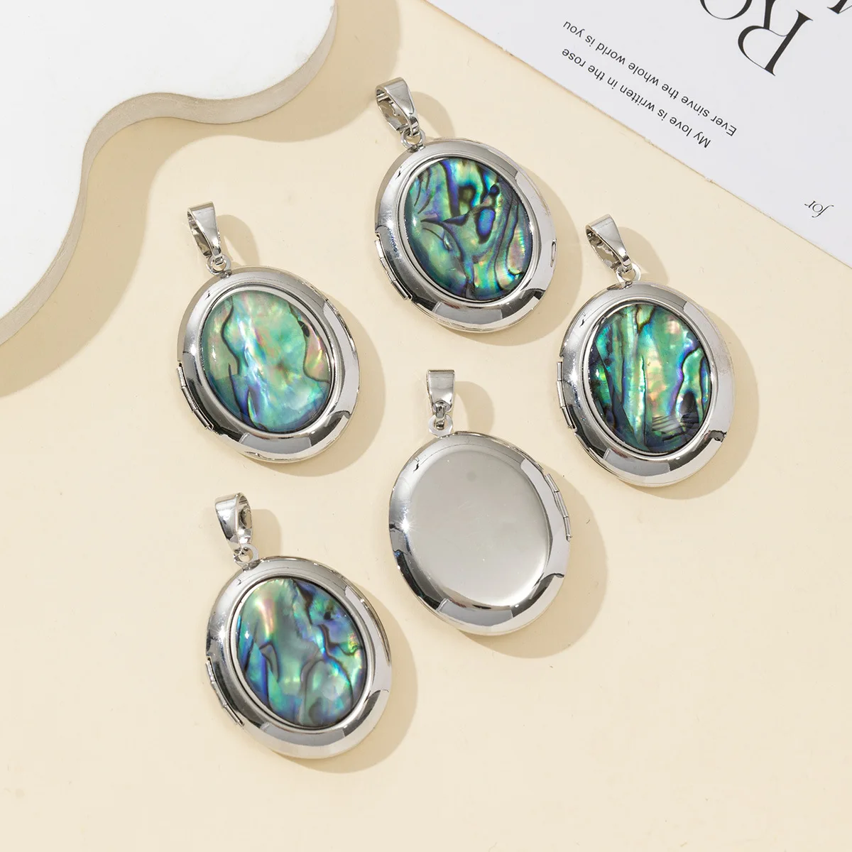 Natural abalone shell oval photo box Retro diy Jewelry accessories
