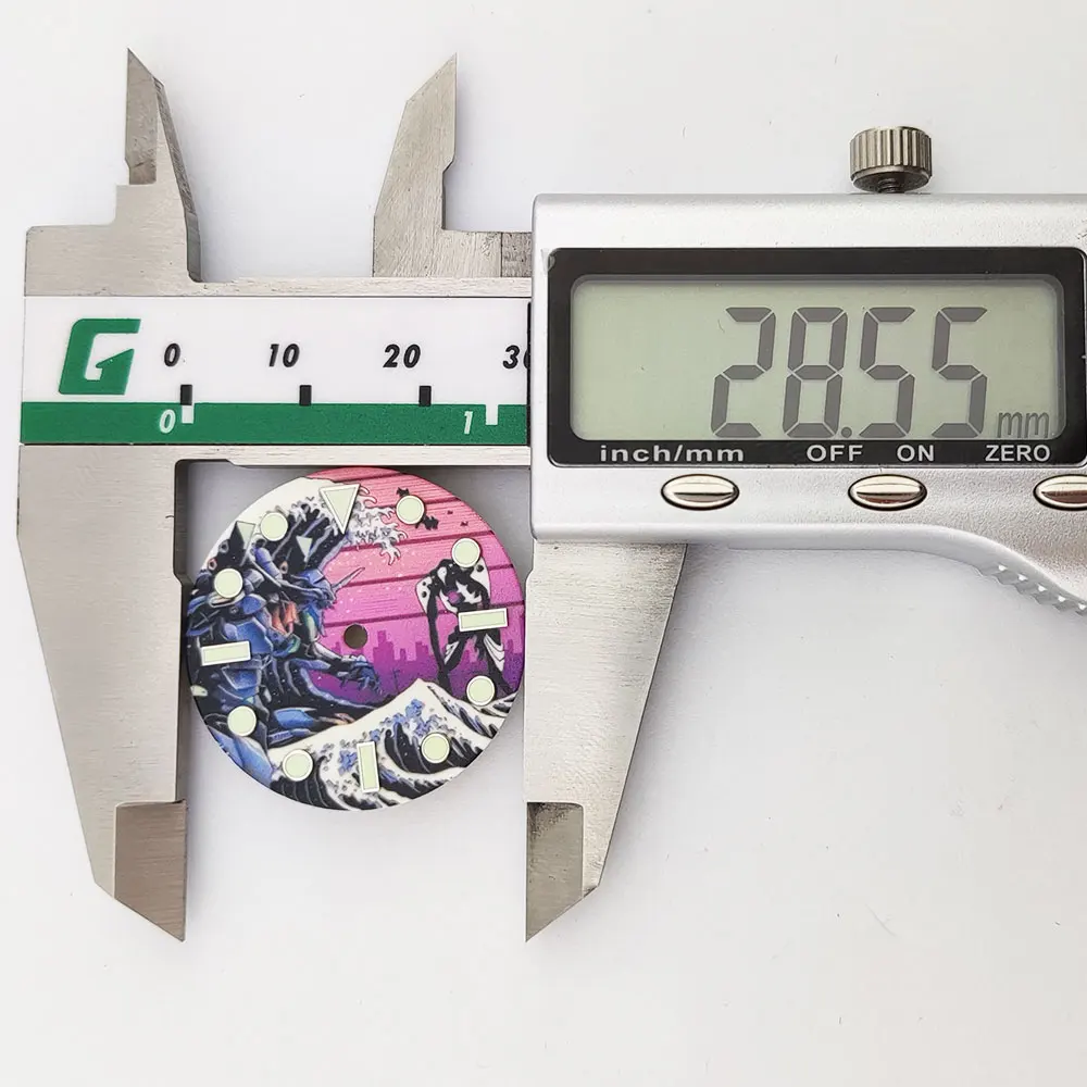 قرص الساعة NH35 Creative Kanagawa 28.5 ملم قرص الساعة لوحة زيتية مضيئة بالكامل متوافقة مع حركات Eta 2824/Miyota 8215