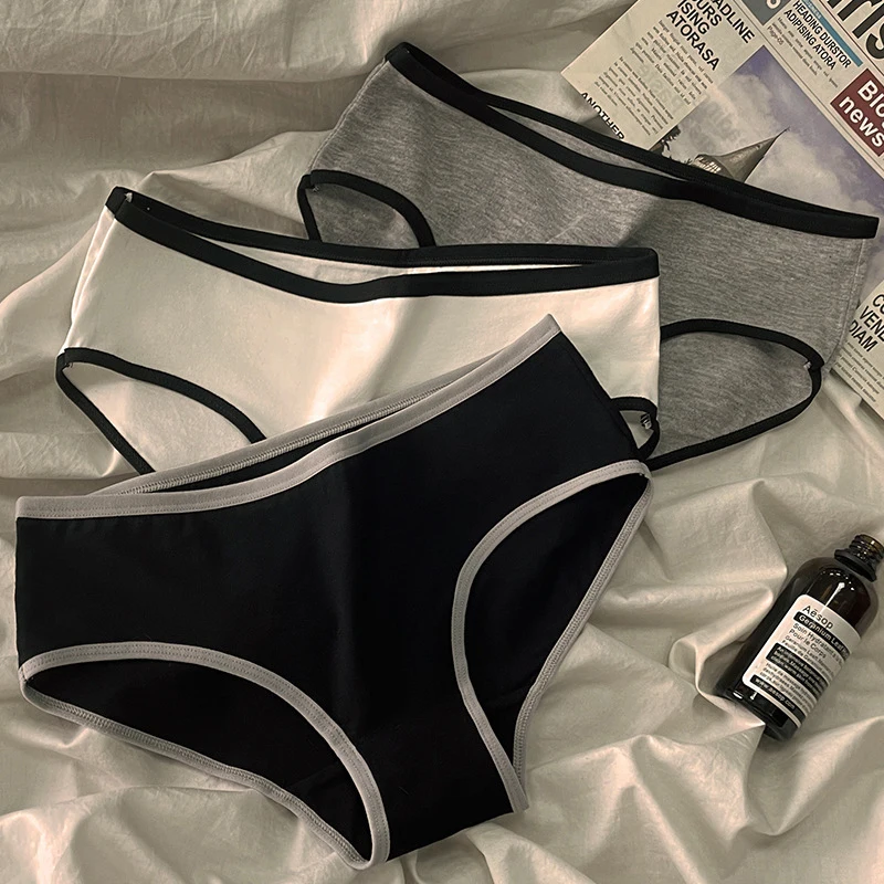 Minimalist Cotton Women's Briefs Black White Mid-Rise