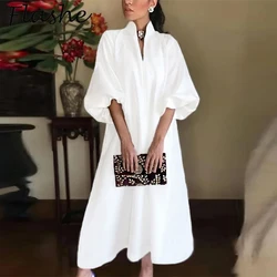 Fashion Maxi Dresses For Women Casual V Neck Long Sleeve White Party Dress Women Casual Half Sleeve Loose Long Dress