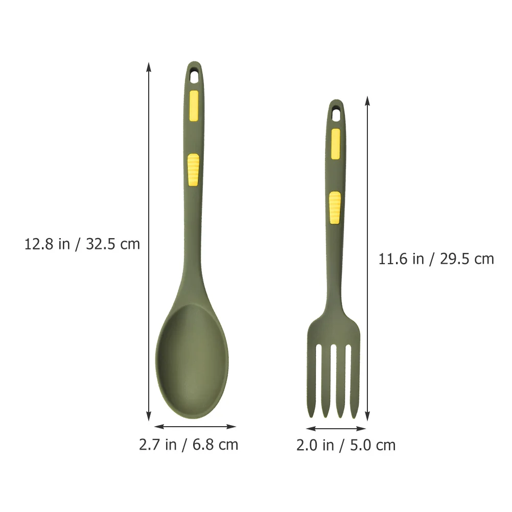 1 set 1 Set Silicone Fork Spoon Set Smooth Edges Non-Scratch Cooking Utensils For Nonstick Cookware Kitchen Camping Restaurant