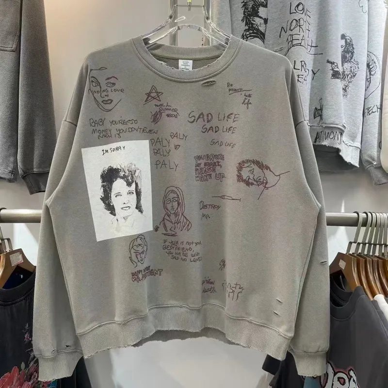 

Новая осенне-зимняя мужская толстовка с принтом портрета, эффектом потертости и круглым вырезом, повседневная, удобная, из хлопка