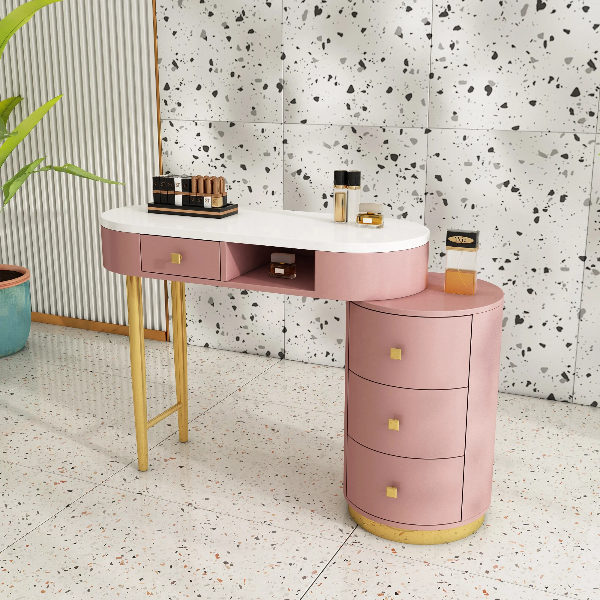 

Esthetician Use pink Nail Polish Station Cabinet Nail Art Table for Beauty Spa