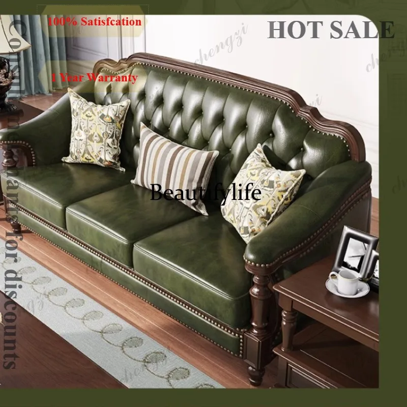 American retro solid wood villa 123 combination buckle sofa large apartment living room simple and beautiful furniture