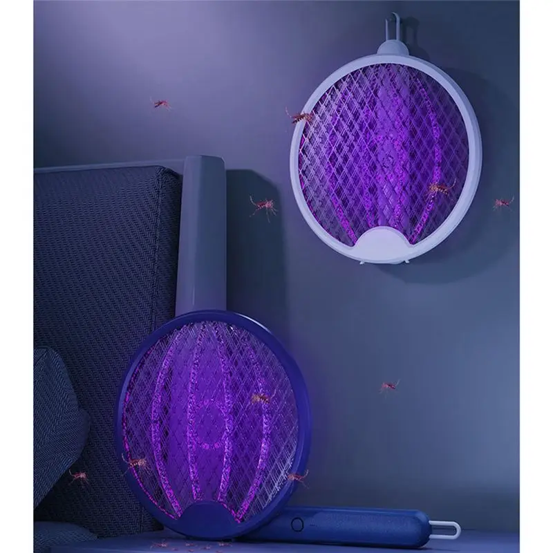

Foldable Electric Fly Mosquito Swatter Bug Zapper Racket Rechargeable For Indoor Outdoor White