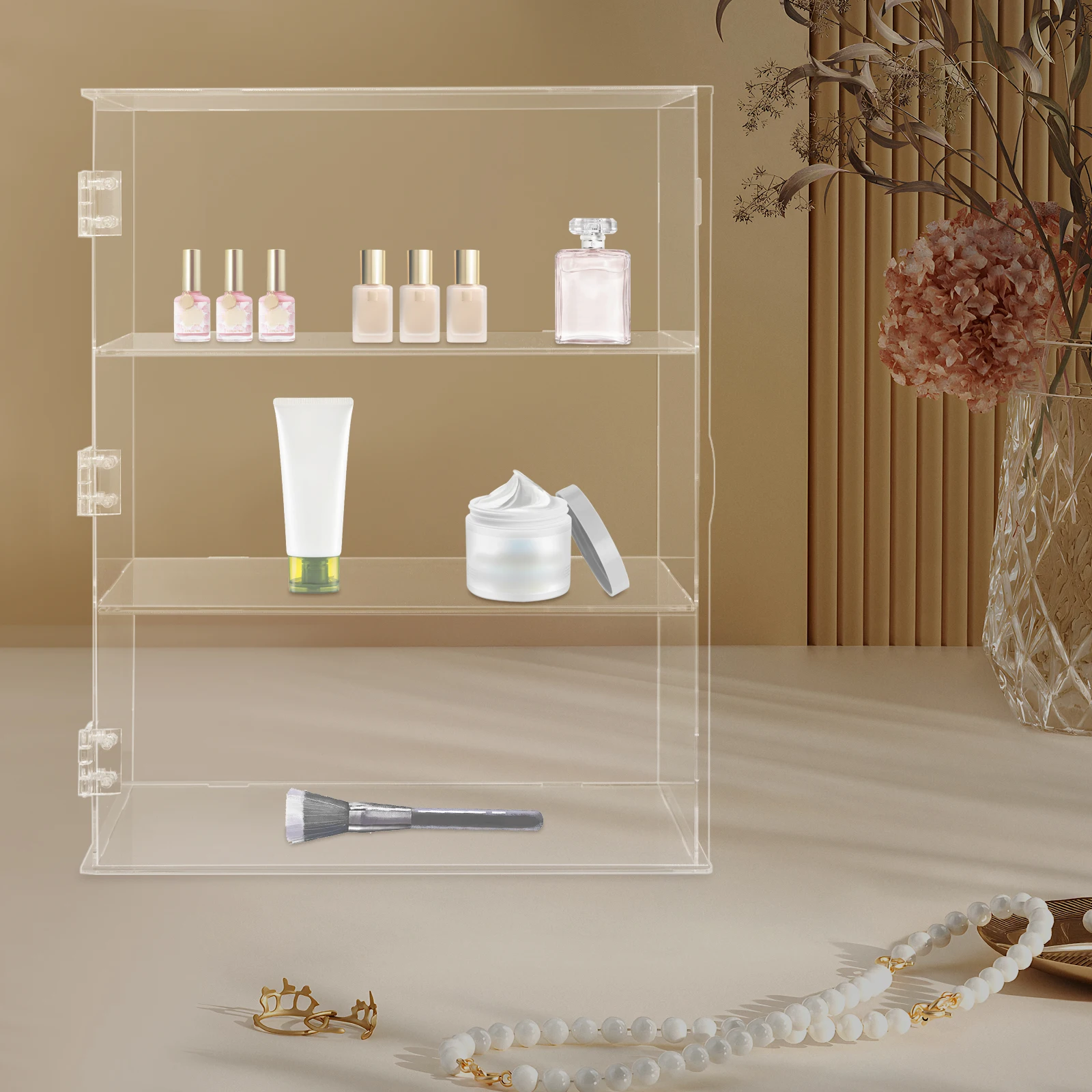

3-Tier Acrylic Display Case, Modern Rectangle Showcase Shelf, Freestanding Tiered Organizer for Collectibles - 12cm Tier Height