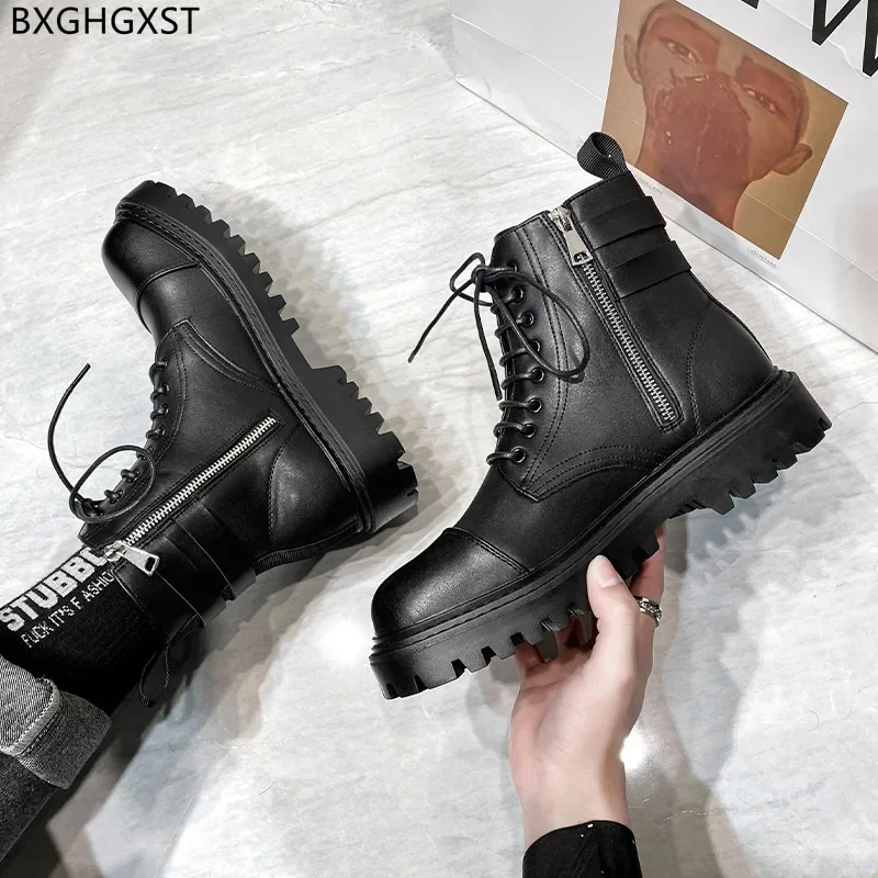 Black Platform Boots for Men 2024 Winter Shoes Man Ankle Boots for Men Male Luxury Brand Leather Boots Men Casual Shoes Zapatos