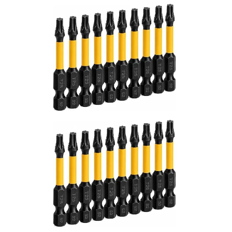 A20F-T25 Torx Bits(20-Pack), 2" Magnetic Star Drill Bit Set, S2 Steel, 1/4" Hex For Impact Driver