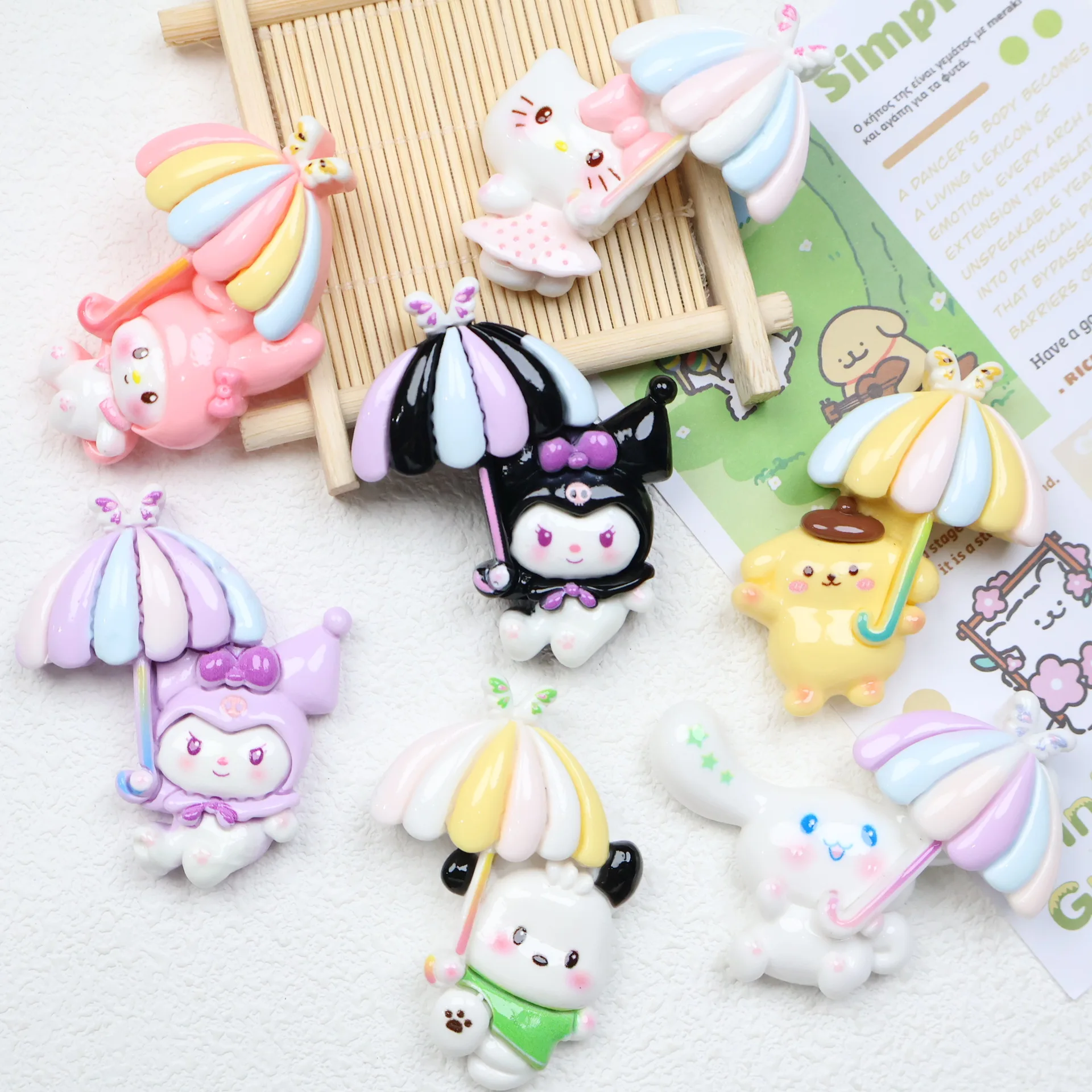 2 pçs dos desenhos animados grande guarda-chuva sanrio resina flatback cabochões artesanal caso do telefone móvel encantos hairpin material de jóias