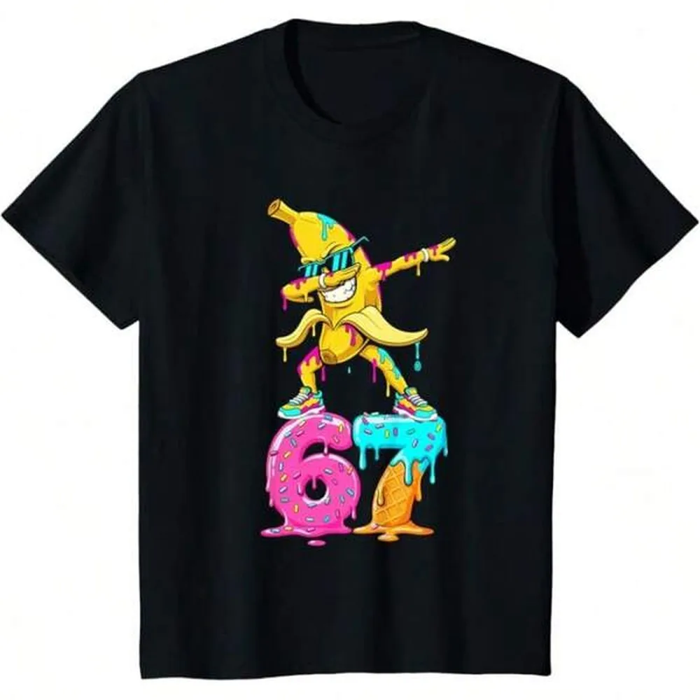 Dabbing Banana 67 Ice Cream Drip Funny Six Seven Meme T-Shirt