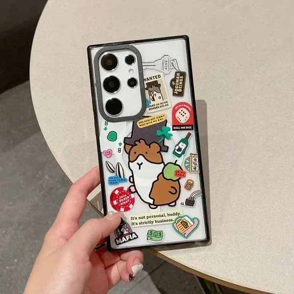 Cute Cartoon Dinosaur MagSafe Acrylic Black Border Protective Case for Samsung Galaxy S22 U S23U S24 Ultra Shell