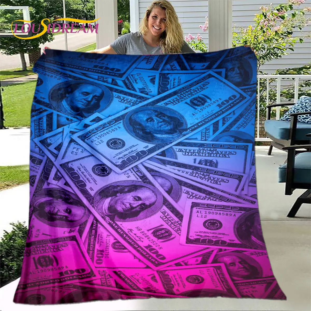 3D Đồng Đô La Tiền Hoa Văn Chăn, Dép Nỉ Chăn Ném Chăn, trẻ Em Chăn Ủ Ấm Cho Nhà Phòng Khách Phòng Ngủ Giường Sofa Dã Ngoại