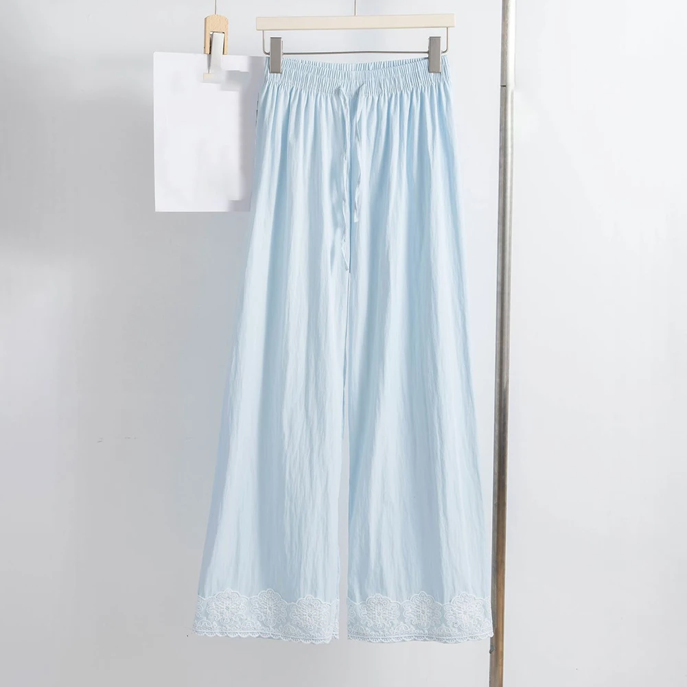 

Повседневные брюки с синей кружевной отделкой, женская повседневная одежда, слегка эластичные брюки, подходящие для всех сезонов, совершенно новые