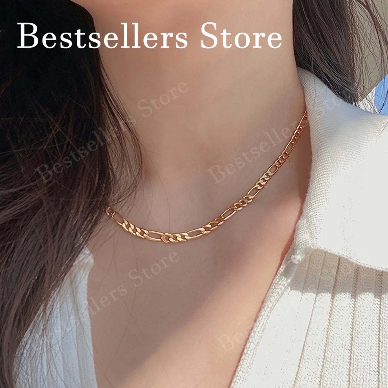 

925 Sterling Silver with Gold 16-30 Inches 4MM Figaro Chain Necklace, Women's Fashion Charm Jewelry, Wedding/Party Gift