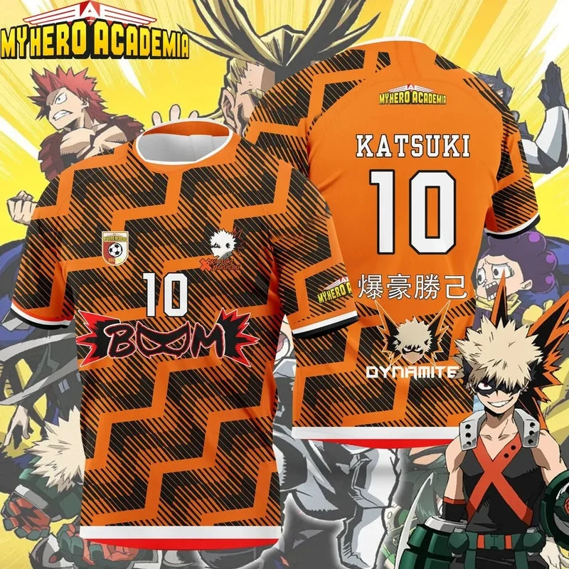 My Hero Academia Katsuki Bakugo # Camisa de Futebol Masculina e Feminina com Estampa Dinâmica em Sublimação Total, Camiseta Casual Streetwear
