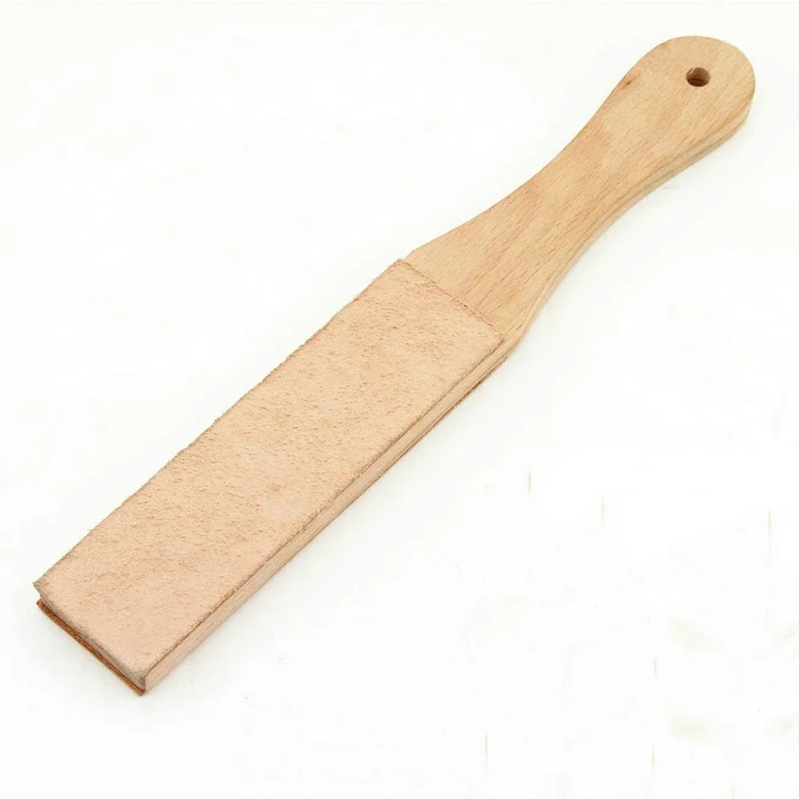 Leather Sharpening Wood Handle Strop Tool Double Sided