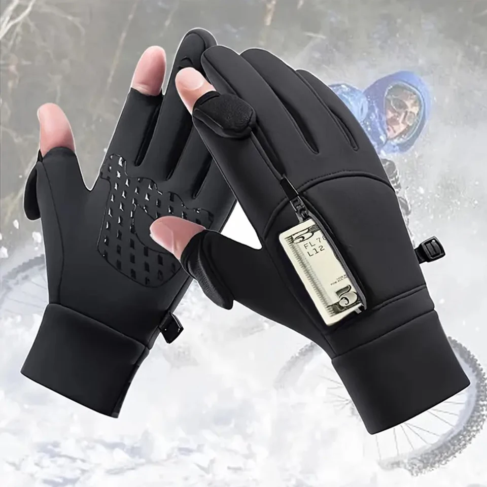 GTUBIKE Winter Warme Handschuhe Flip Over Expose Zwei Finger Handschuhe Wasserdicht Winddicht Touchscreen Handschuhe Radfahren Angeln Handschuhe