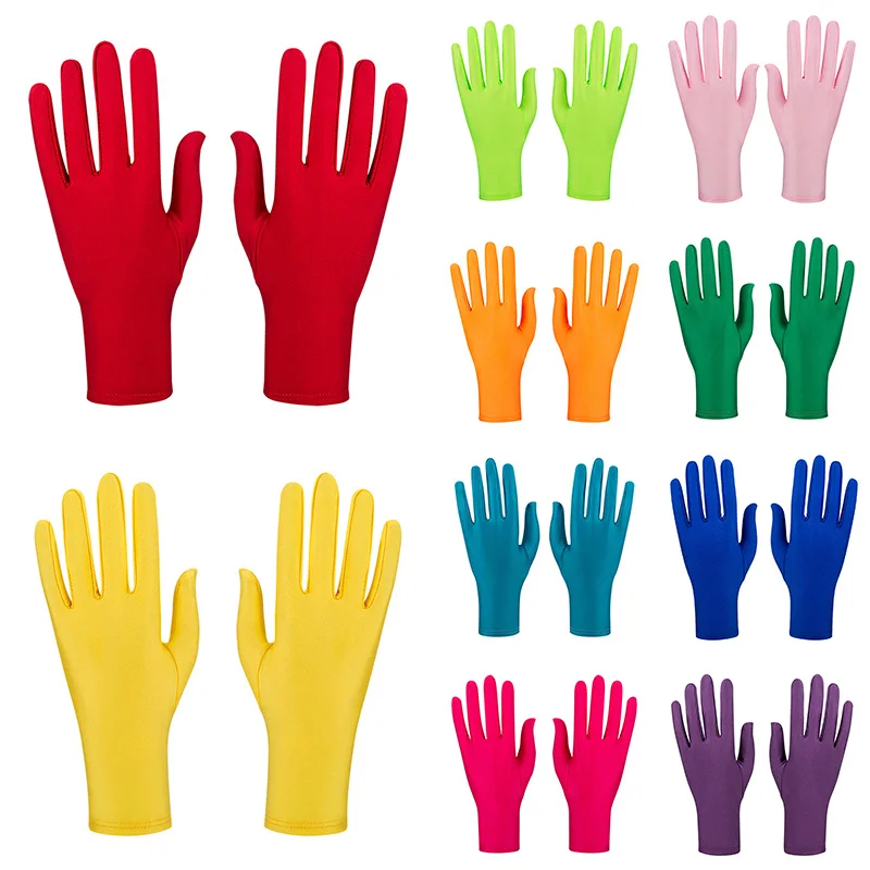 Etiquette Costume Prom Party Gloves Full Fingers Mittens Stretch Sunscreen Gloves Bright Color Solid Color Soft Spandex Gloves