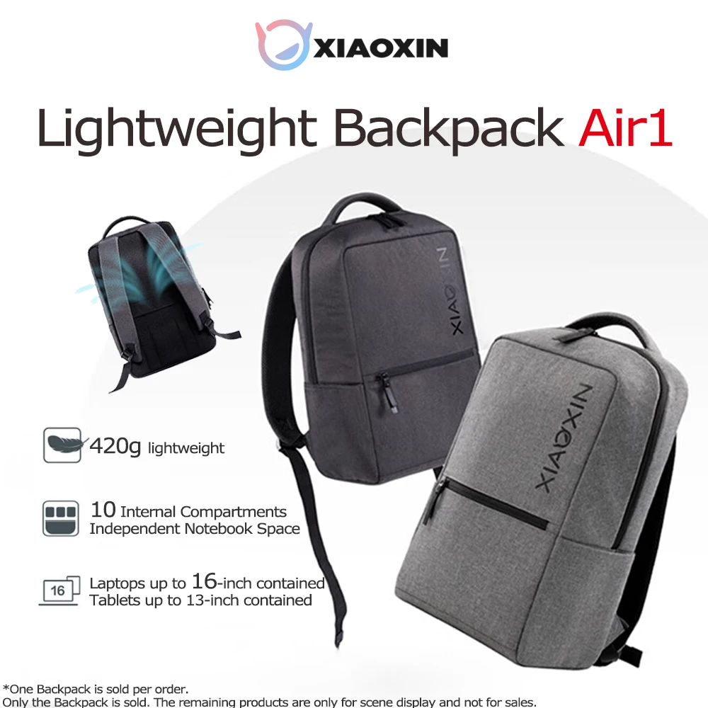 

Xiaoxin Lightweight Backpack Air1 Laptop Bag Light Gray 420g 16-inch 15-inch 13-inch Tablet 10 Compartment Bags Storage notebook
