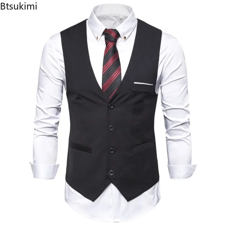 

New Men's Classic Formal Business Plus Size Men Solid Color Suit Vest Single Breasted Formal Business Vest Slim Fits Waistcoat