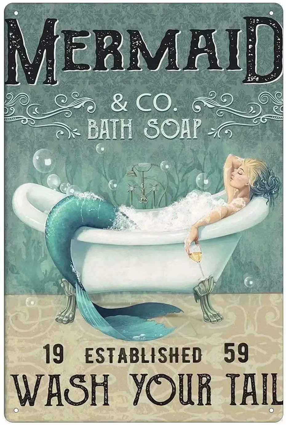 Funny Metal Poster Mermaid & Co. Bath Soap Wash Your Tail Tin Signs Cafe Living Room Bathroom Toilet Home Art Wall Decoratio