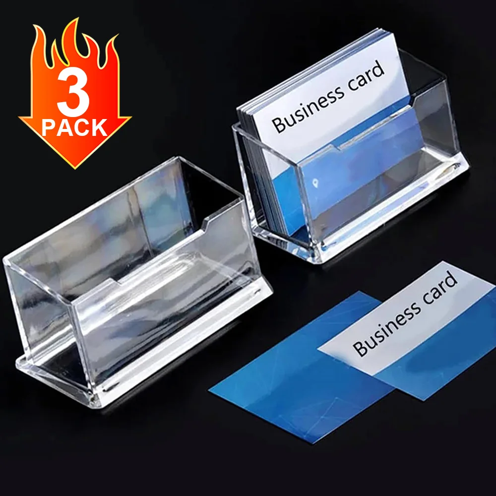 3Pcs Single Layer Transparent Acrylic Desktop Business Card Display Stand Box Office Business Card Holder Desk Shelf Storage Box