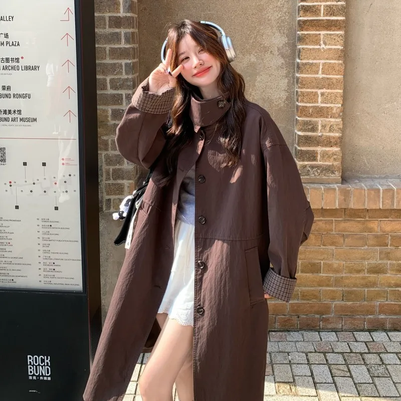 

SuperAen Trench Coat Women's 2025 New Bright Line Design Lace-up Waist Fashion High-end Long Coat Women