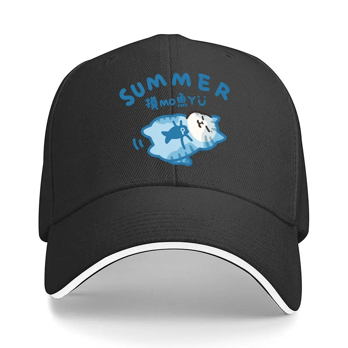 Summer Mo Yu Cute Floating Cat Fish Illustration Sandwich Baseball Cap