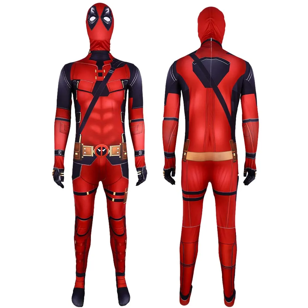 2-delige Deadpool Wolverine Jumpsuit Rode Mannen Vrouwen Cosplay Kostuum Superheld Hoofddeksels Performance Party Halloween Zentai Bodysuit