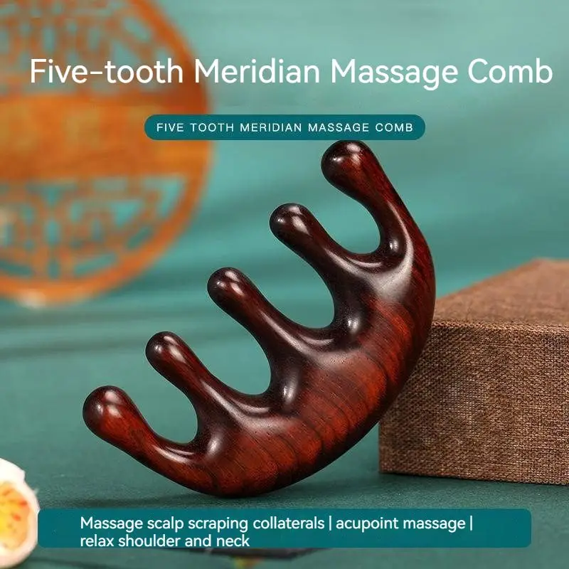 

Meridian Massage Comb Five-Tooth Handle Wooden Point Acupuncture Head Comb Wide-Tooth Sandalwood Comb Massage Head