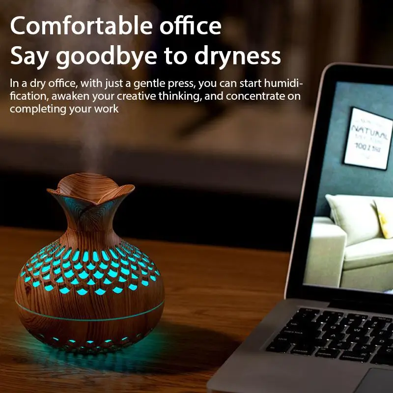 Wood Grain Mini Vase Air Humidifier USB Electric Ultrasonic Water Aroma Essential Oil Diffuser Home Room Fragrance Air Purifier image 4