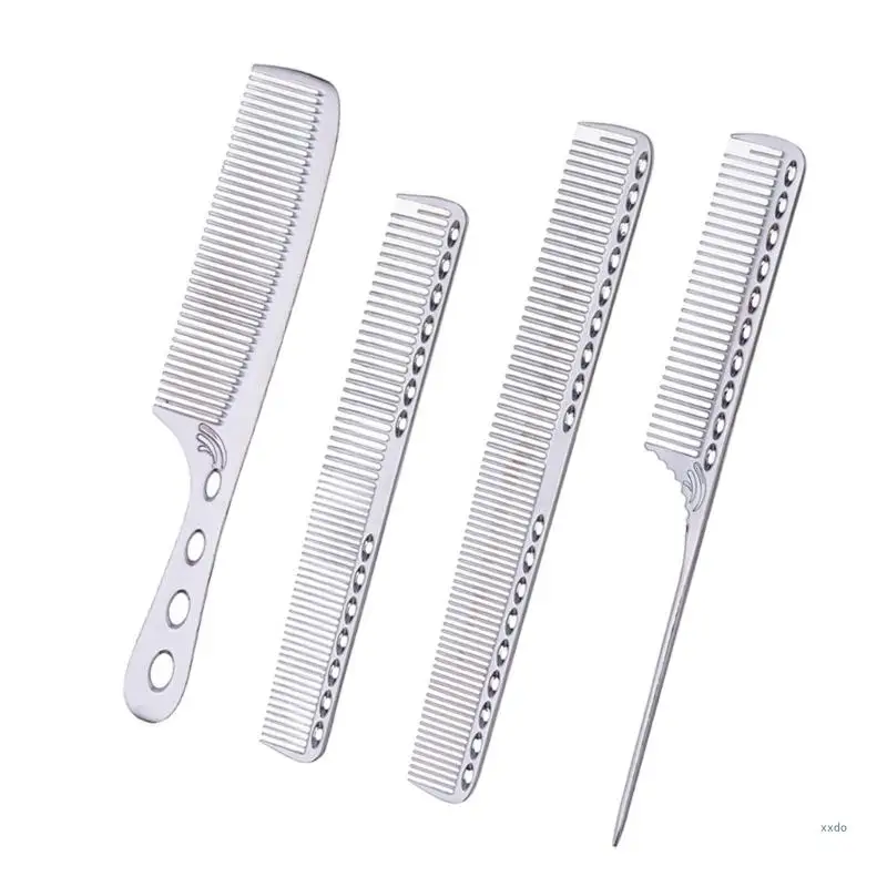 4Pieces Space Aluminum Hair Comb Set Metal Tail Comb,Fine Cutting Combs,Hairdressing Combs,Teasing Combs,Detangler Combs